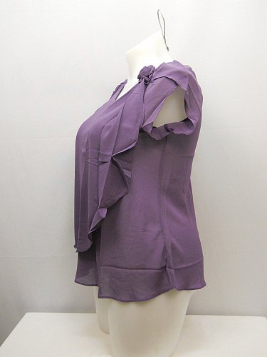 Women Sheer Top Flower Solid Purple SIZE 2XL Tulip Cap Sleeves Scoop Neck TC FAS