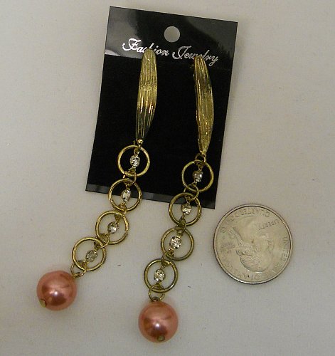Womens Fashion Earrings Drop Dangle Gold Pink Tones Rhinestones FASHION JEWELRY