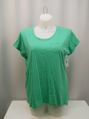 Knit Top Plus Size 1X 3X STYLE&CO Green Short Sleeve Scoop Neck 100% Cotton