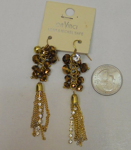 Women Fashion Drop Dangle Earrings Gold Copper Tones DA VINCI Rhinestone Hook
