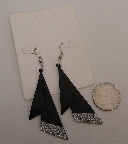 Earrings Women Fashion Drop Dangle Black Silver Glitter Hook Unbranded