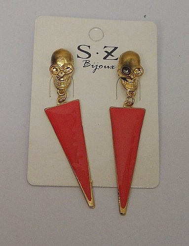 Women Earrings Fashion Post Drop Dangle Gold Skulls Pink Triangles Push Back Fas