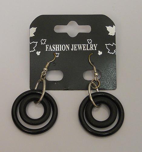 Women Earrings Black Circles Fashion Drop Dangle Silver Tones Hook Fastener FASH