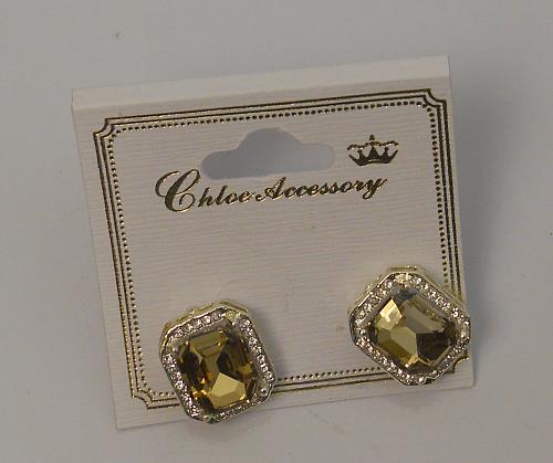 Square Earrings Women Fashion Stud Rhinestones Gold Tones Push Back Fasteners