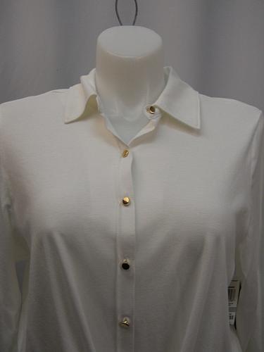 CHARTER CLUB Women Knit Top Plus Size 1X Solid White Long Sleeves Collared Neck