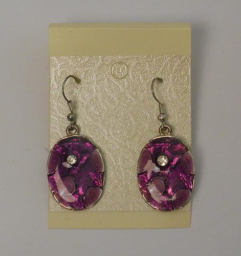 Women Purple Earrings Drop Dangle Rhinestones Silver Tones Hook Fasteners Unbran