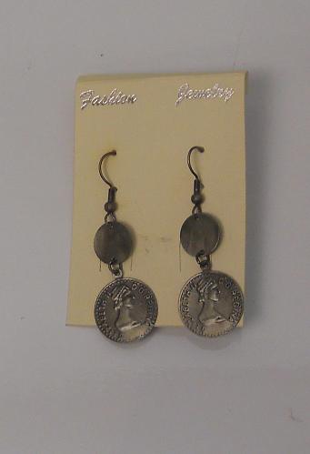 Women Coin Earrings Drop Dangle Silver Tones Hook Fasteners FASHION JEWELRY