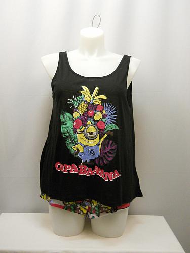 DESPICABLE ME Women 2 Piece Short Pajama Set Black SIZE XL Sleeveless Scoop Neck