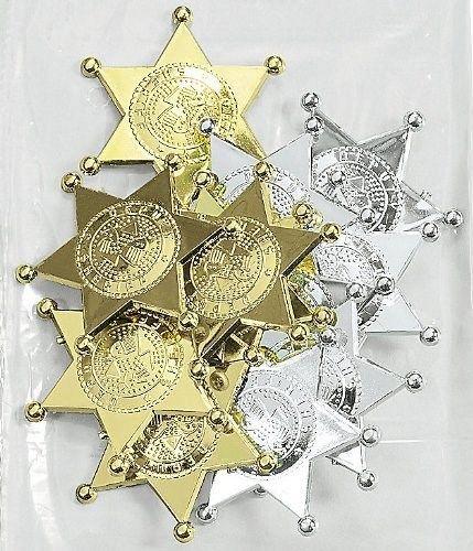 (12) Fun Express Plastica Deputy Sceriffo Simboli Oro e Argento (1 Dozzina)