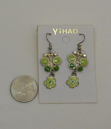 Women Green Butterfly Earrings Drop Dangle Rhinestones Hook Fasteners FASHION