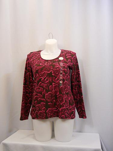 Womens Knit Top Plus Size 0X Charter Club Pink Floral Scoop Neck Long Sleeves