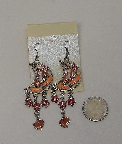 Women Moon Earrings Rhinestones Drop Dangle Silver Tones Hook Fasteners FASHION