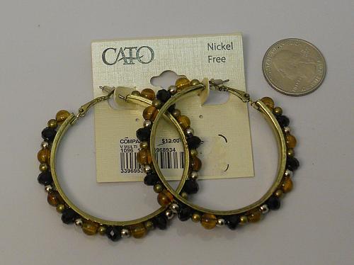 Women Beaded Hoop Earrings Gold Tones Leverback Fasteners FASHION CATO JEWELRY