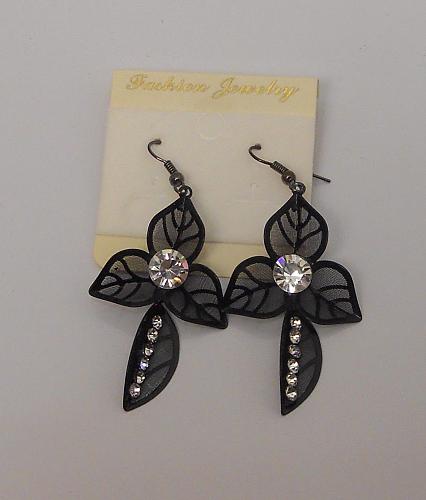 Women Earrings Drop Dangle Fashion Black Leafs Rhinestones Hook Fasteners FASHIO