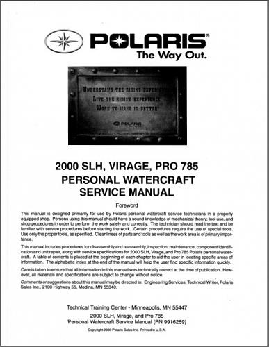 2000 Polaris SLH / Virage / Pro 785 PWC Personal Watercraft Service Manual CD