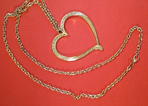 Heart Shaped Pendant Necklace on Gold color chain - Light Weight! Beautiful!