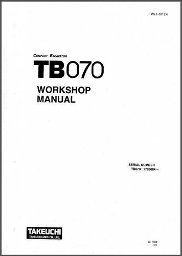 Takeuchi TB070 Compact Excavator Service Manual on a CD