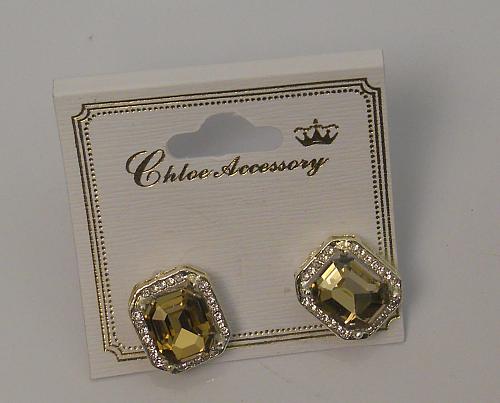 Square Earrings Women Fashion Stud Rhinestones Gold Tones Push Back Fasteners