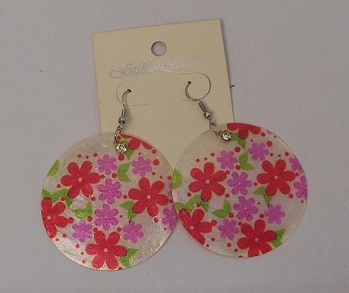 Women Floral Shell Earrings Drop Dangle Rhinestones Silver Tones Hook Fasteners