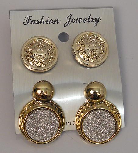 Women 2 Pair Huggie Earrings Glitter Gold Tones Push Back Fasteners FASHION JEWE