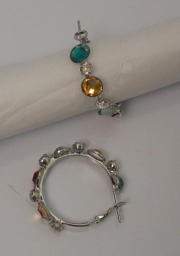 Hoop Earrings Multi Rhinestones Silver Tones Leverback Fasteners Women FASHION