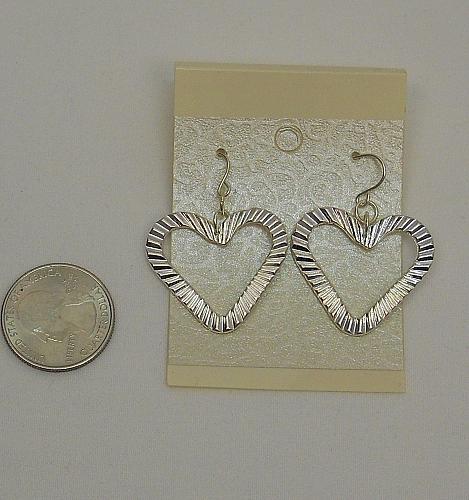 Women Heart Earrings Drop Dangle Silver Tones Hook Fasteners