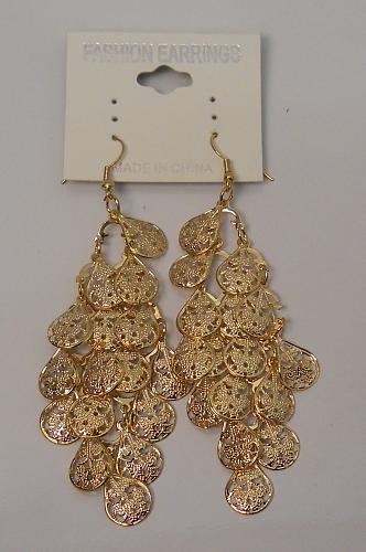 Women Tiered Teardrop Earrings Drop Dangle Gold Tones Hook Fasteners FASHION EAR