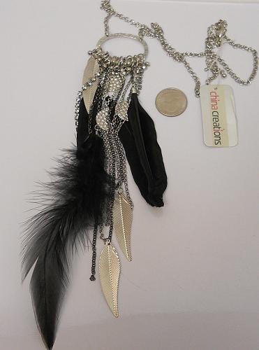 Women Fashion Necklace Chains Black Feathers Lever Fasteners CHINA CREATIONS