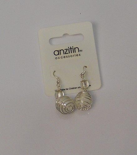 Women Wired Ball Earrings Drop Dangle Silver Tones Hook Fasteners ANZITIN ACCESS