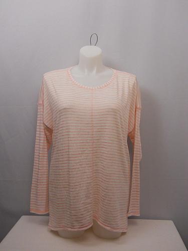 Womens Knit Top PLUS SIZE 2XL FADED GLORY Peach Striped Scoop Neck Long Sleeves