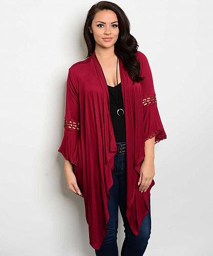 Womens Wrap Swing Cardigan PLUS SIZE 1X Solid Red Bell Sleeves Asymmetrical Hem