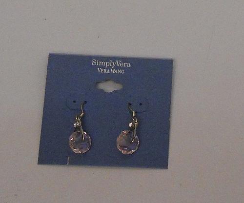 Earrings Women VERA WANG Lilac Bead Rhinestones Drop Dangle Silver Tones Hook Fa