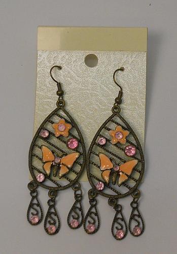 Women Teardrop Earrings Drop Dangle Pink Rhinestones Butterflies Hook Fasteners