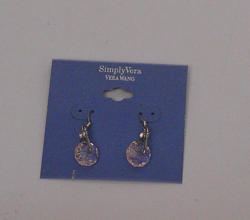 Earrings Women VERA WANG Lilac Bead Rhinestones Drop Dangle Silver Tones Hook Fa