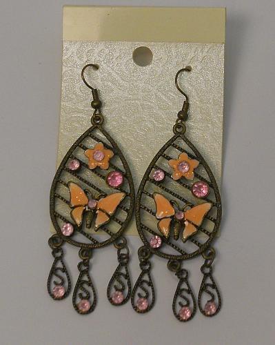 Women Teardrop Earrings Drop Dangle Pink Rhinestones Butterflies Hook Fasteners
