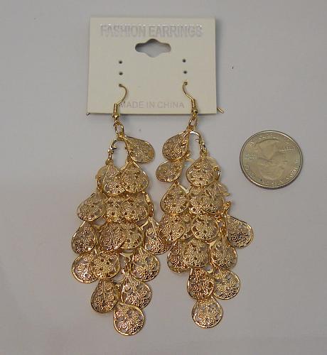 Women Tiered Teardrop Earrings Drop Dangle Gold Tones Hook Fasteners FASHION EAR