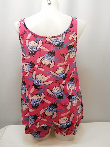 DISNEY EEYORE Women 2 Piece Short Pajama Set SIZE XL Pink Sleeveless Scoop Neck