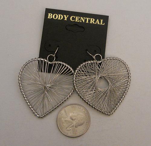 Women Fashion Earrings Wired Hearts Drop Dangle Silver Tones BODY CENTRAL Hook