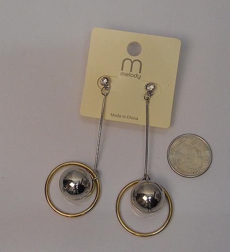 Women Drop Ball Earrings Rhinestones Gold Tones Push Back Fasteners FASHION MELO