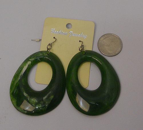 Earrings Women Green Marbled Teardrop Drop Dangle Silver Tones Hook Fasteners