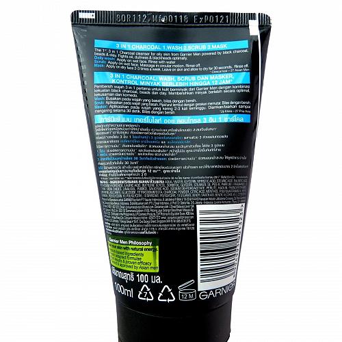 Garnier Men Turbolight Oil Control Charcoal 3 in 1 Face Wash Scrub 100ml