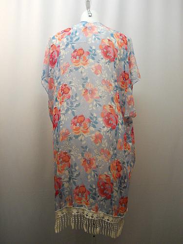 Womens Kimono Wrap Cardigan Swimsuit Cover Up One Size Floral Print Fringed