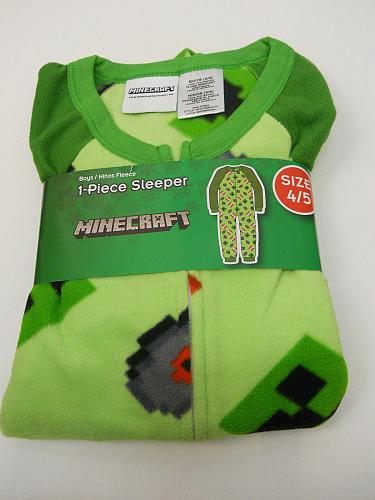 Boys 1 Piece Sleeper MINECRAFT Size 4/5 Green Fleece Zip Front Crew Neck Long Sl