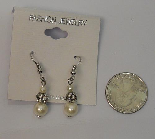 Women Beaded Earrings Rhinestones Drop Dangle Silver Tones Hook Fasteners FASHIO