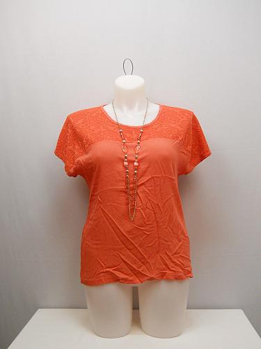 Womens Knit Top SIZE 2XL 3XL MANZANA Solid Dark Coral Kimono Sleeves Necklace