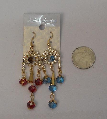 Women Beaded Rhinestone Earrings Drop Dangle Gold Tones Hook Fasteners FASHION