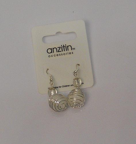Women Wired Ball Earrings Drop Dangle Silver Tones Hook Fasteners ANZITIN ACCESS