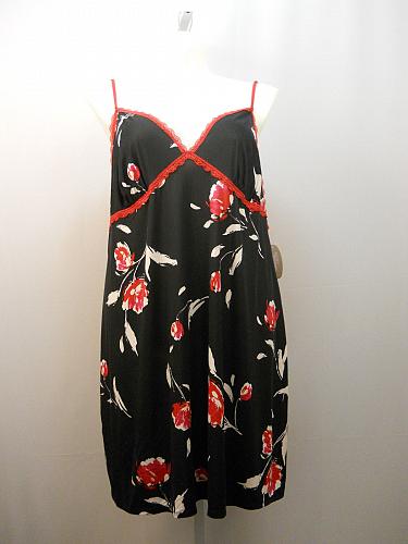 Chemise Nightgown Womens Plus Size 3X 22W 24W Black Floral Print Spaghetti Strap