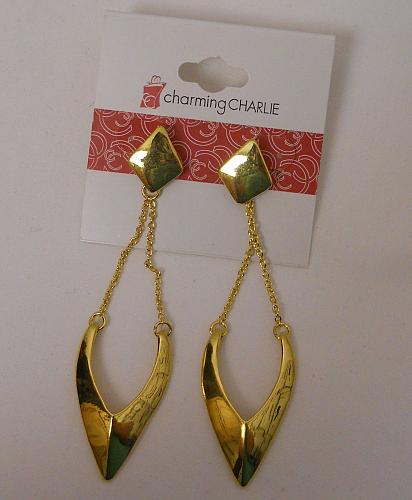 Women Earrings Gold Tones CHARMING CHARLIE Fashion Drop Dangle Push Back