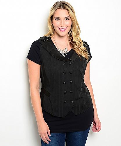 Womens Vest Size 14 24 Black Pinstriped Lane Bryant Sleeveless Collared Buttons